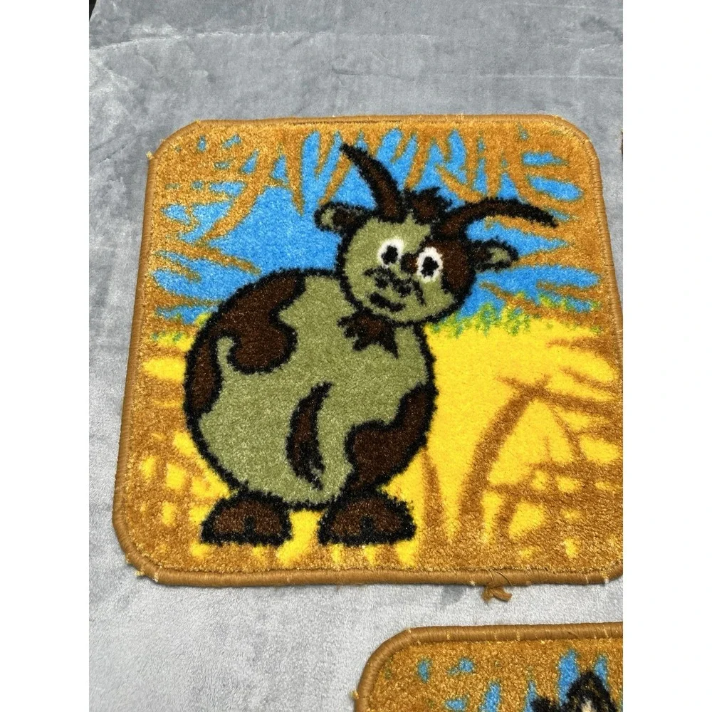 Vintage Retro Cartoon Animal Rugs Set of 7 Fox Duck Pig Bunny Horse Cow Chicken